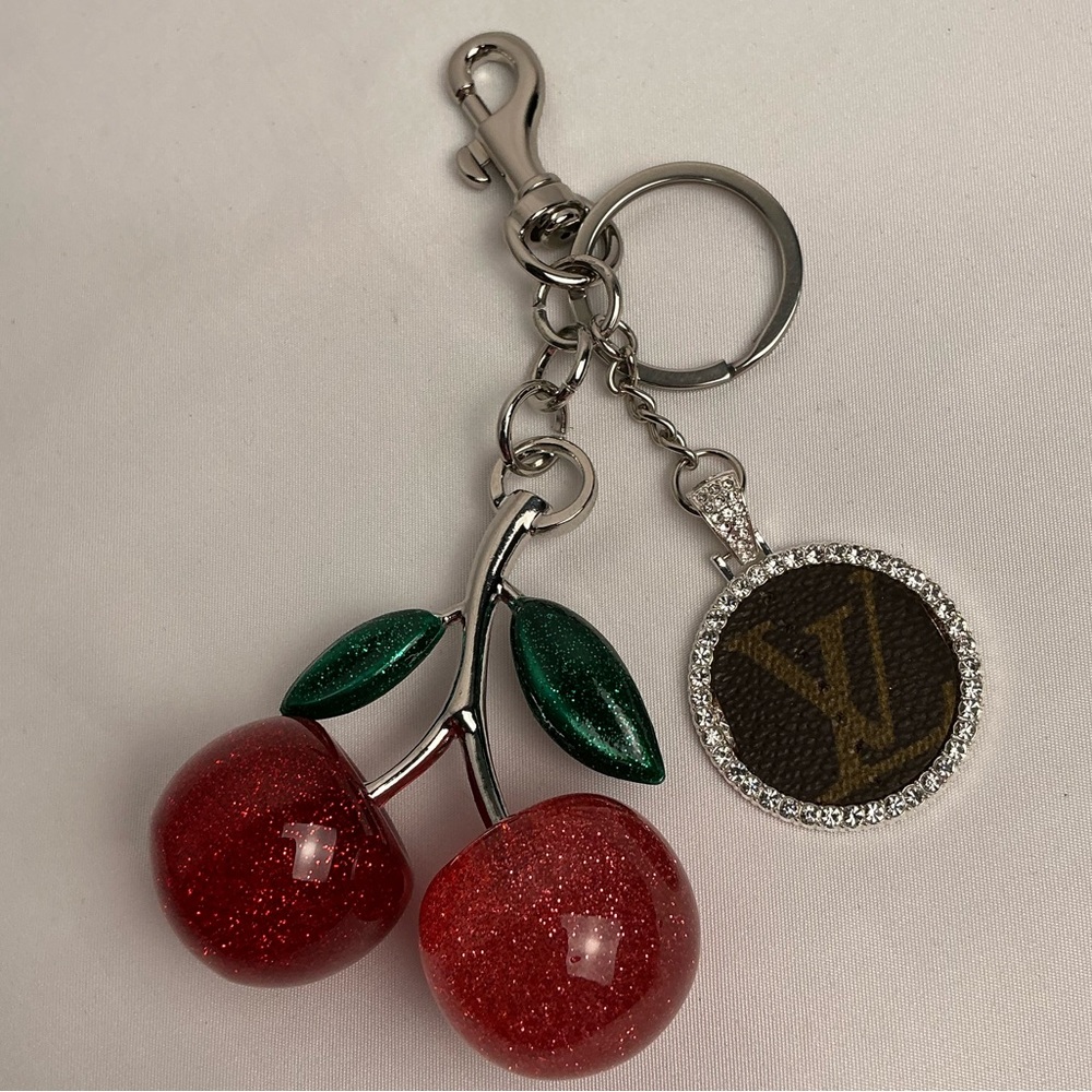 Louis Vuitton Upcycled Monogram Canvas Charm Red Cherry Keychain